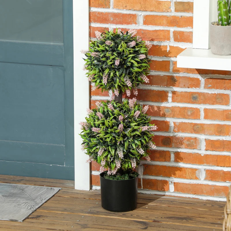 HOMCOM Set of 2 Decorative Artificial Plants Ball Trees with Lavender Flowers in Pot Fake Plants for Home Indoor Outdoor Decor, 70cm, Pink