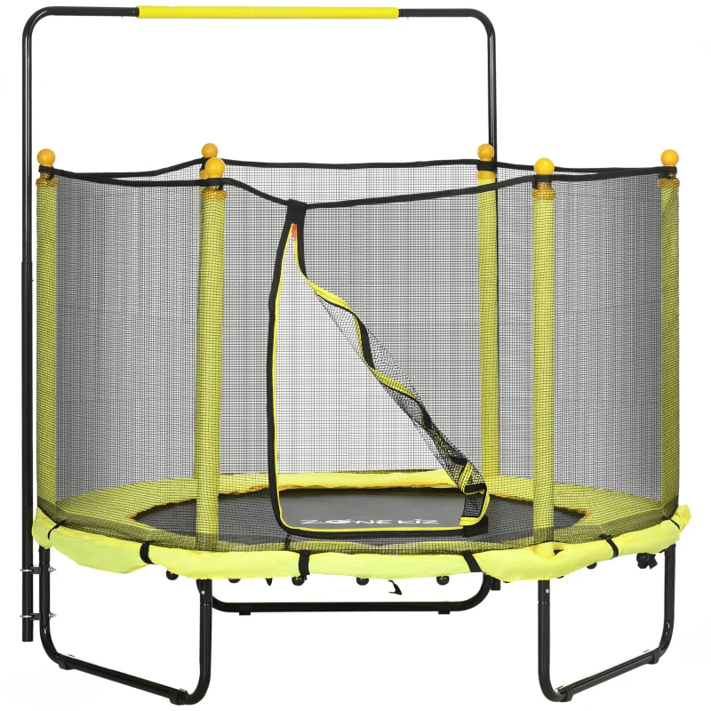 ZONEKIZ Cama Elástica Infantil Trampolín para Niños de 3-10 Años con Red de Seguridad Ø140x120-140 cm Amarillo