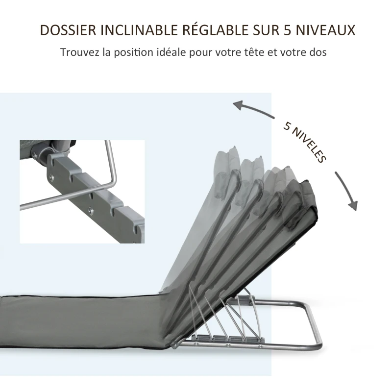 Outsunny Lot de 2 tapis de plage pliants avec dossier réglable 5 positions, appui-tête, tissu Oxford, sac de transport