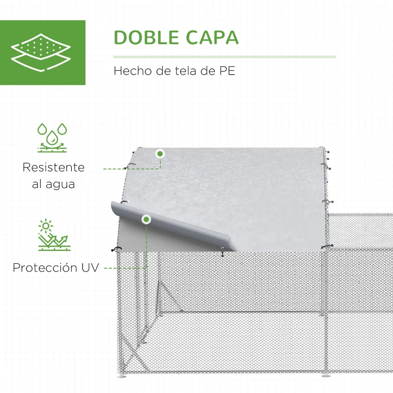 PawHut Gallinero Exterior Grande 380x280x195 cm para 10-12 Gallinas con Cubierta de Tela para Pollos Conejos Patos Plata