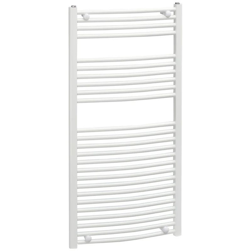 HOMCOM Curved Heated Towel Rail, Hydronic Bathroom Ladder Radiator Towel Warmer For Central Heating 600mm x 1200mm, White