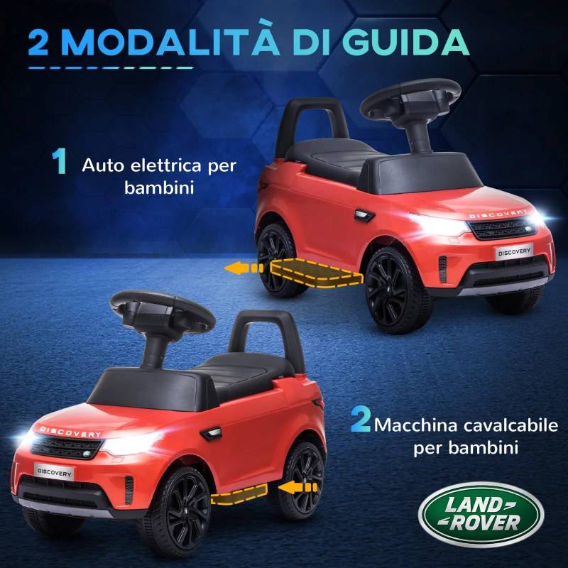 AIYAPLAY Macchina Elettrica per Bambini, Auto con Licenza Land Rover 6V, Funzionamento Elettrico e a Spinta, Velocità 3km/h, Rosso|Aosom Italy