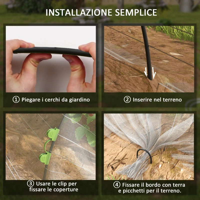 Outsunny Telo di Copertura Piante a Rete con Archetti Flessibili e Clip di Fissaggio, Bianco