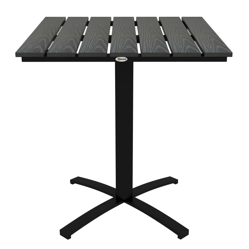 Outsunny Terrassentisch, für 4 Personen, Holzoptik, Aluminiumrahmen, 70 x 70 x 76 cm, Grau