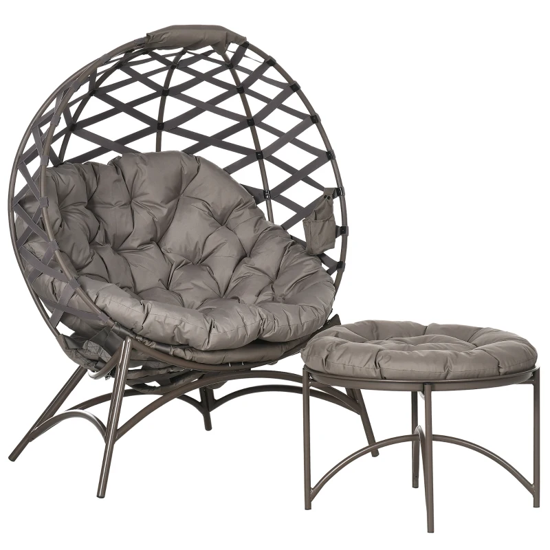 Outsunny Gartenstuhl-Set, 2-tlg., Hocker/Beistelltisch, gr. Sitzkissen, Stahlrahmen, Farbe: Sand, 118 x 75 x 142 cm