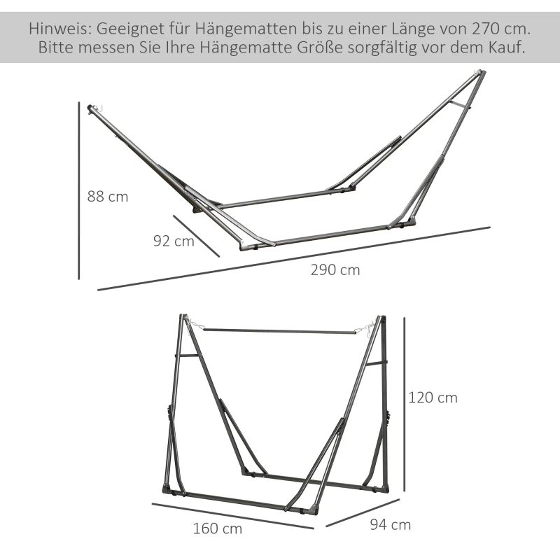 Outsunny 2-in-1 Hängemattenständer, wetterbeständig, Wäscheständer, 290 cm x 92 cm x 88 cm, Schwarz