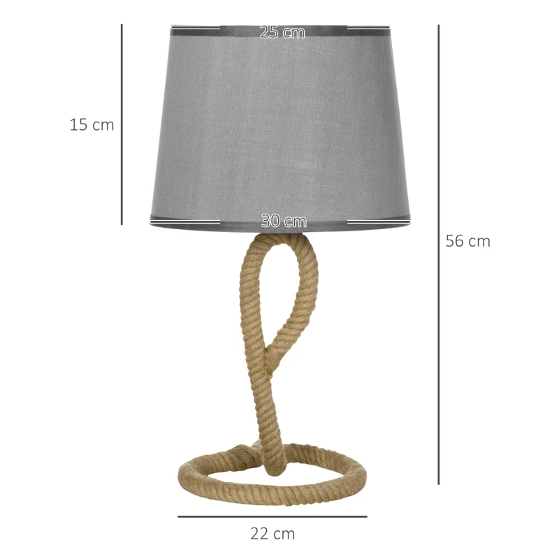 HOMCOM Nautical Table Lamp with Rope Base for E27 LED Halogen Bulb, Desk Fabric Light, Bedroom, Living room, Study