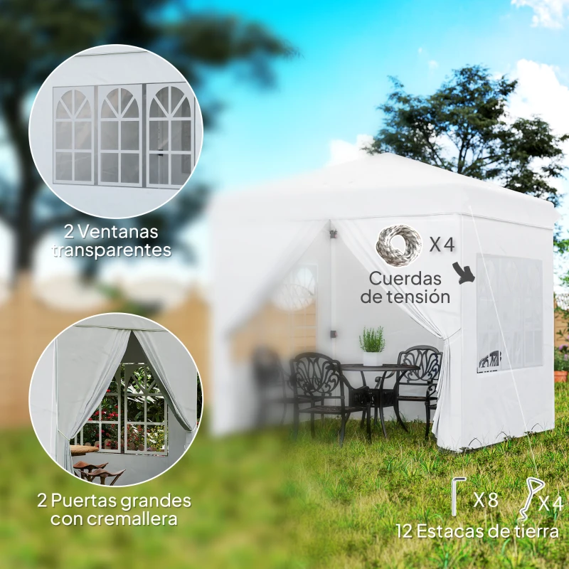 Outsunny Carpa Plegable Pop-up 2,5x2,5 m con 4 Paredes Laterales Anti-UV Altura Ajustable y Bolsa de Transporte Blanco