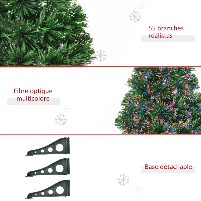 HOMCOM Sapin de Noël Artificiel Lumineux 60H cm Fibre Optique Multicolore + Support Pied 55 Branches Vert