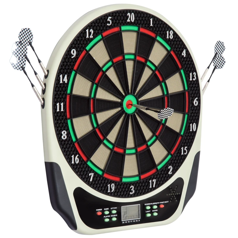 HOMCOM Elektronische Dartscheibe Dartboard mit Sprachansagen LED-Anzeigen 6 Darts 24 Dartköpfe 18 Spiele 159 Varianten Dartautomat Dartscheibe Set für bis zu 8 Spieler