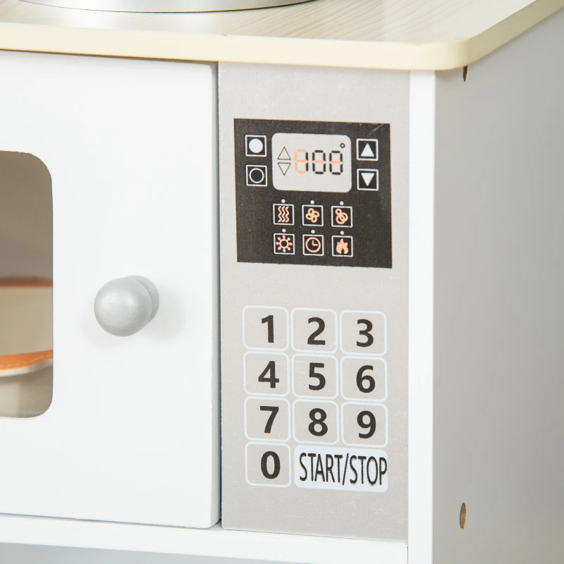 HOMCOM Two Kids Wooden Toy Kitchen Play Cooking Set Pretend Role Playset, with Sink Faucet, Cooking Bench, Telephone, Pots, for 3-6 Years