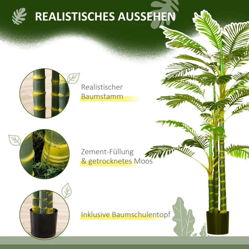 HOMCOM Künstliche Pflanze im Topf, 190 cm, Pflegeleichte Kunstpalme für den Innen- und Außenbereich, Kunststoff, Grün
