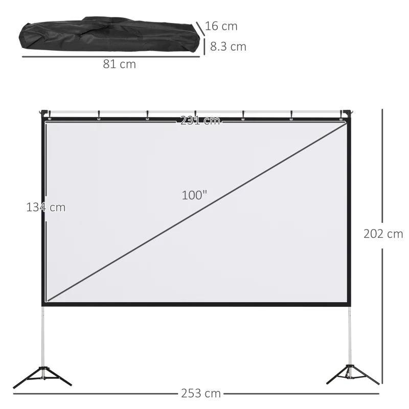 HOMCOM Projector Screen and Stand, 100 inch Portable Front & Rear Projection Screen, 4K HD 16:9 Screen for Outdoor and Indoor, Home Theater, Presentation