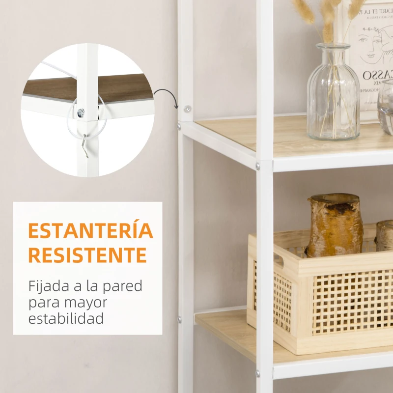HOMCOM Estantería con Marco de Acero y Estantes de Melamina para Salón Oficina Estudio 83x34x180 cm Roble y Blanco