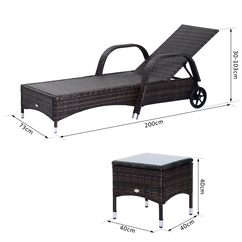 Outsunny Lot de 2 Bains de Soleil en Résine Tressée Marron