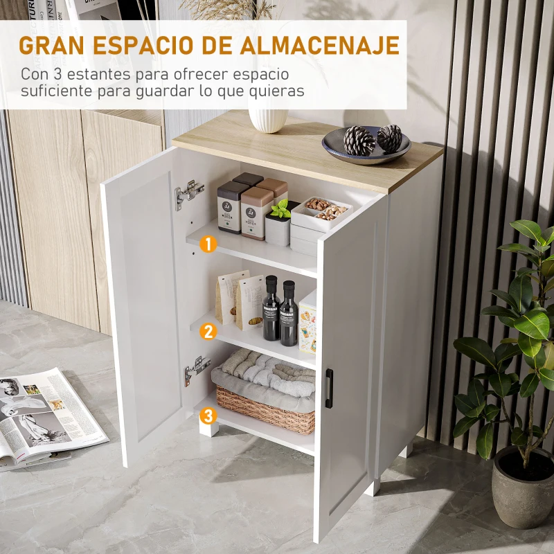 HOMCOM Mueble Auxiliar Moderno con 2 Puertas Estante Ajustable y Base Elevada para Salón Cocina Comedor 60x30x90 cm Blanco(m-4)
