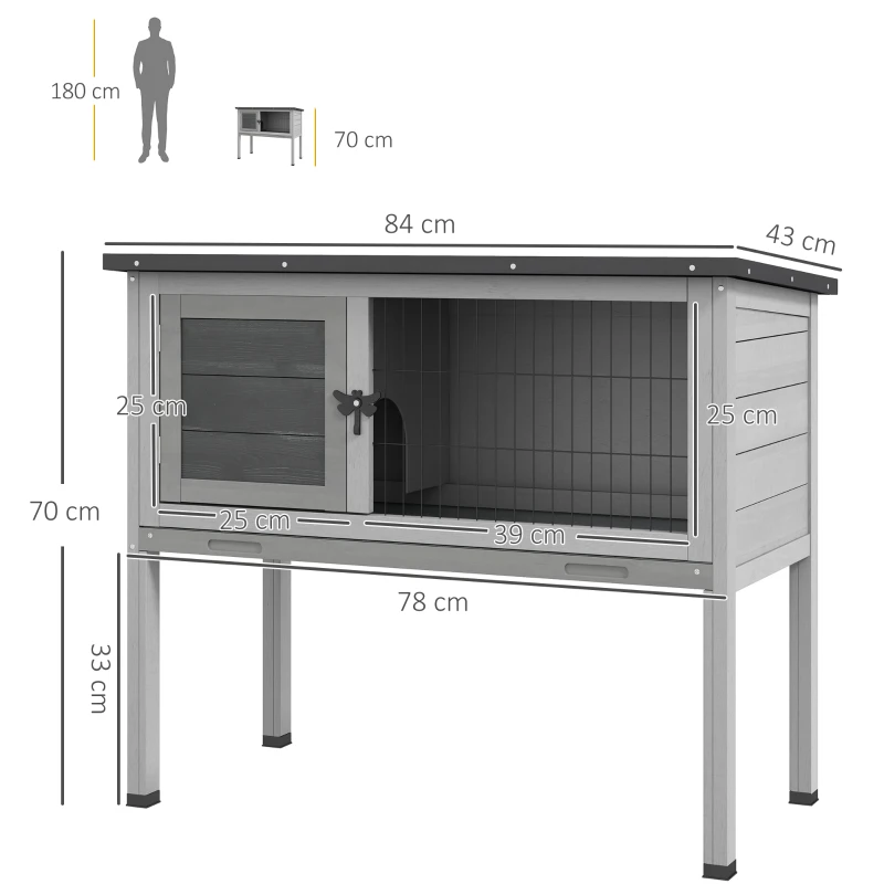 PawHut Clapier sur pieds cage à lapin avec niche intérieure plateau excrément coulissant porte verrouillable toit ouvrant(m-3)