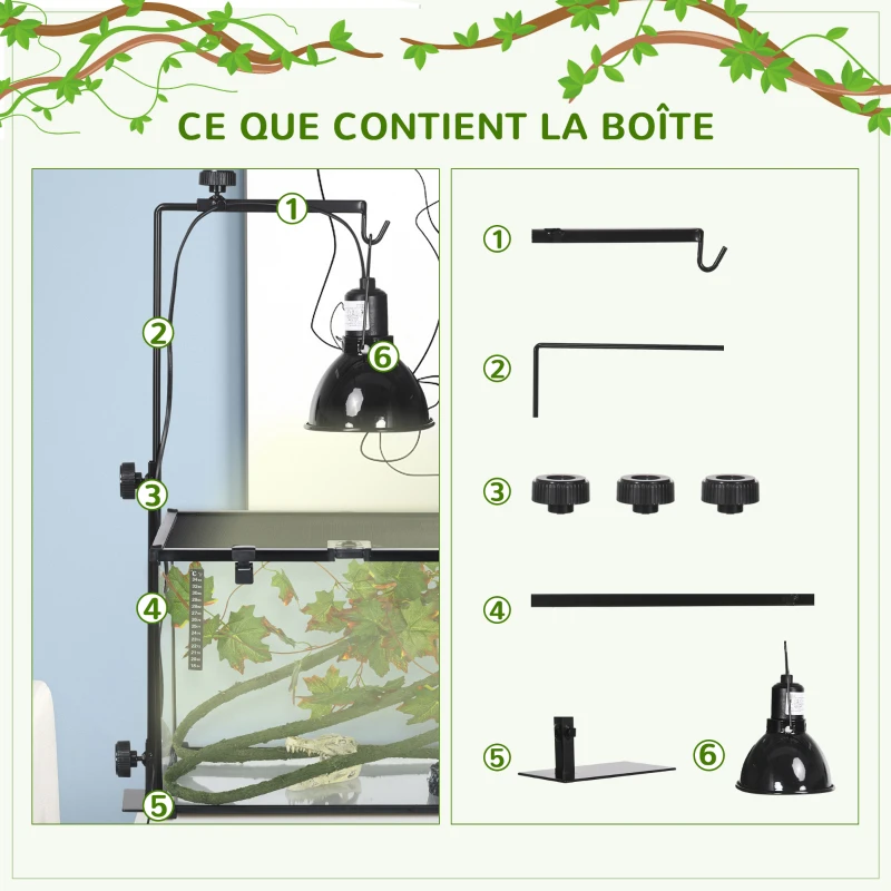 PawHut Support de lampe chauffante pour reptiles hauteur et largeur réglables pour amphibiens base en acier 32 x 9 x 67 cm noir