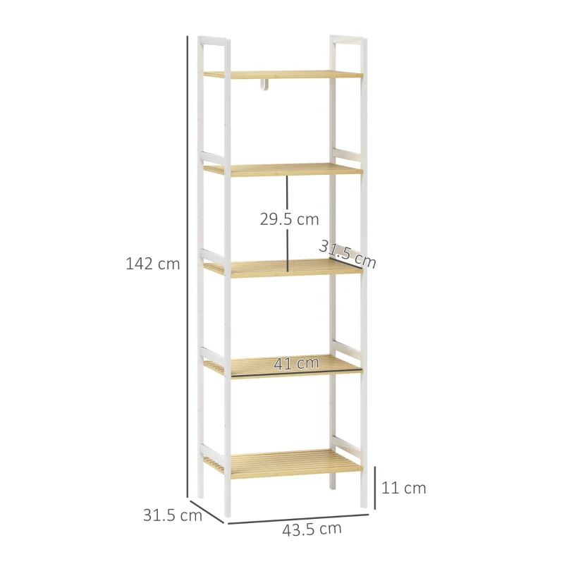 HOMCOM Five-Tier Bamboo Adjustable Shelf Storage Unit