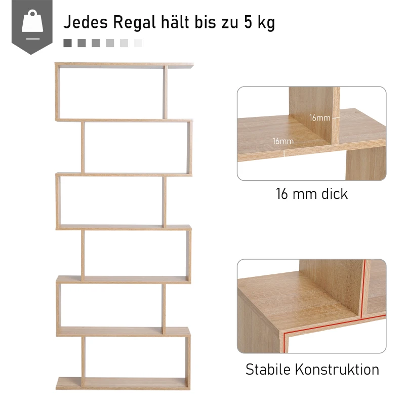 HOMCOM Bücherregal Wandregal Raumteiler Eckregal Standregal Aktenregal 6 Fächer Eiche L80 x B23 x H192 cm