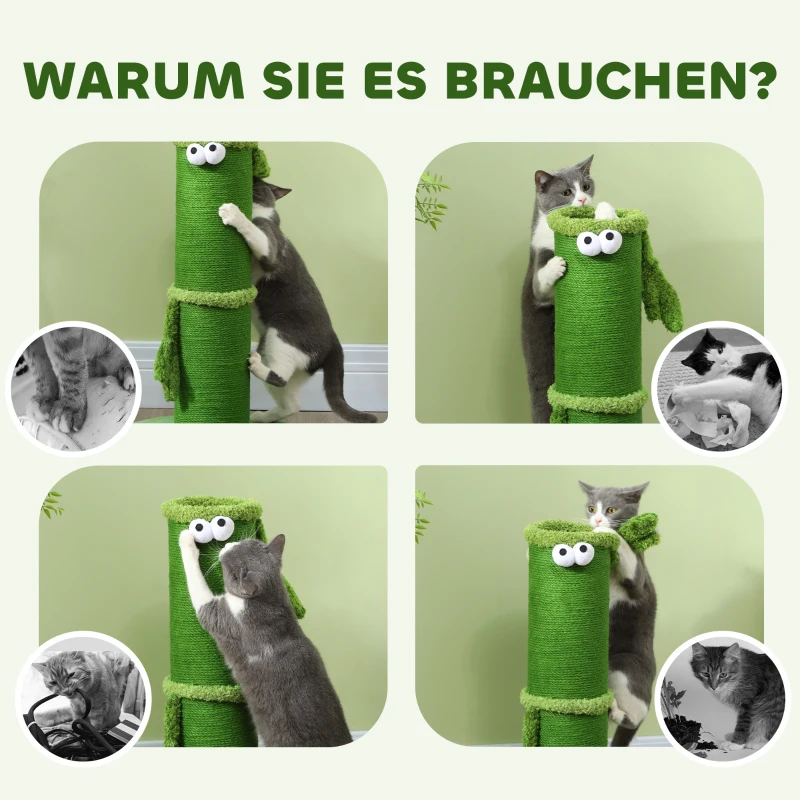 PawHut Katzenkratzpfosten für den Innenbereich, 63 cm, Sisalseil, breite Basis, Kratzbaum, niedliches Design, Grün