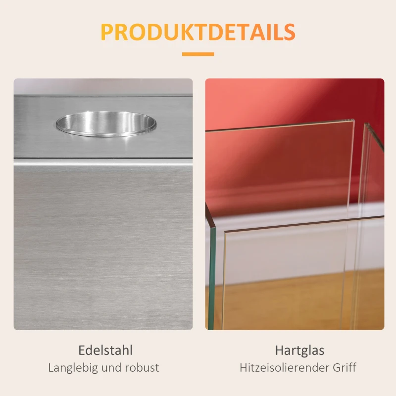 HOMCOM Ethanolkamin freistehend Edelstahl+Hartglas 25 x 25 x 60cm