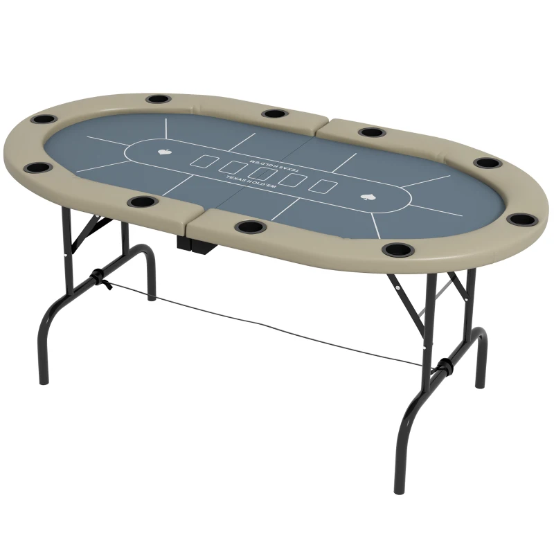 SPORTNOW 8 Player Folding Poker Table, with Cup Holders, Cushioning Edge, Brown and Blue