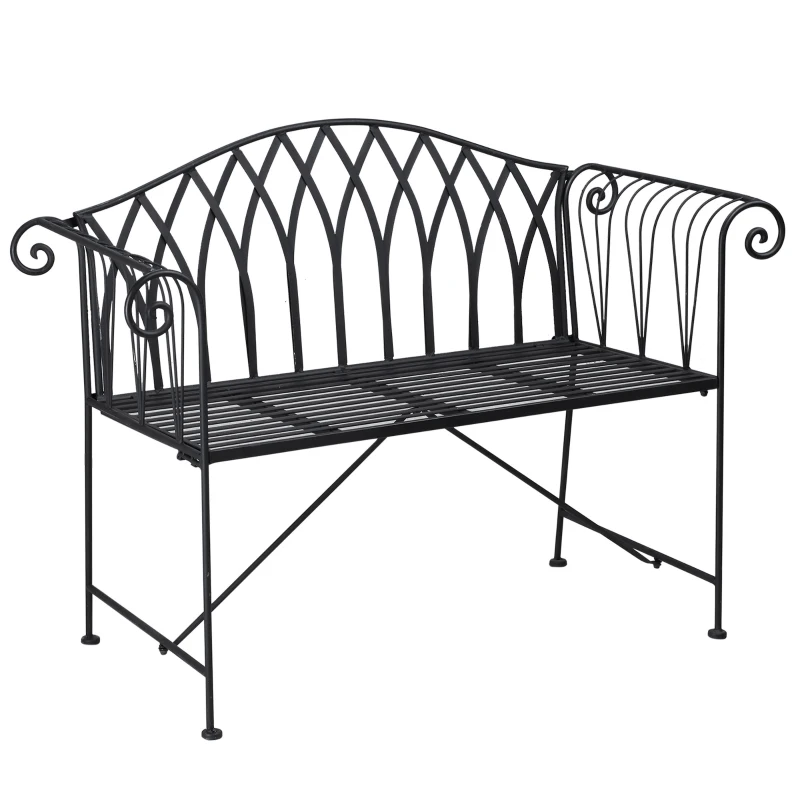 Outsunny Banc de jardin en métal noir façon fer forgé 2 personnes dim. 119l x 55P x 89H cm