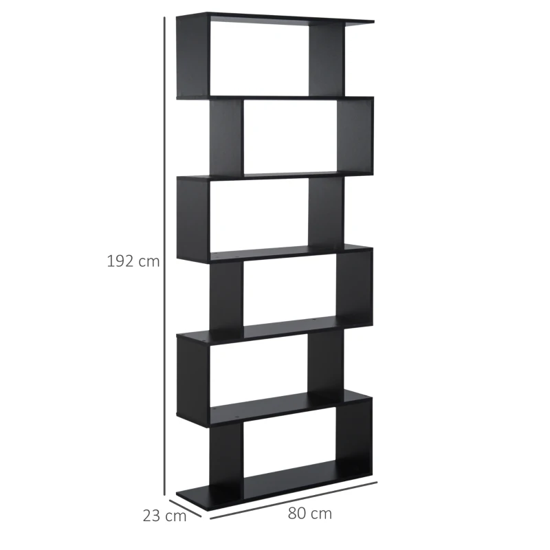 HOMCOM Bibliothèque étagère Zig zag Design Contemporain 80L x 23l x 192H cm 6 Niveaux Noir