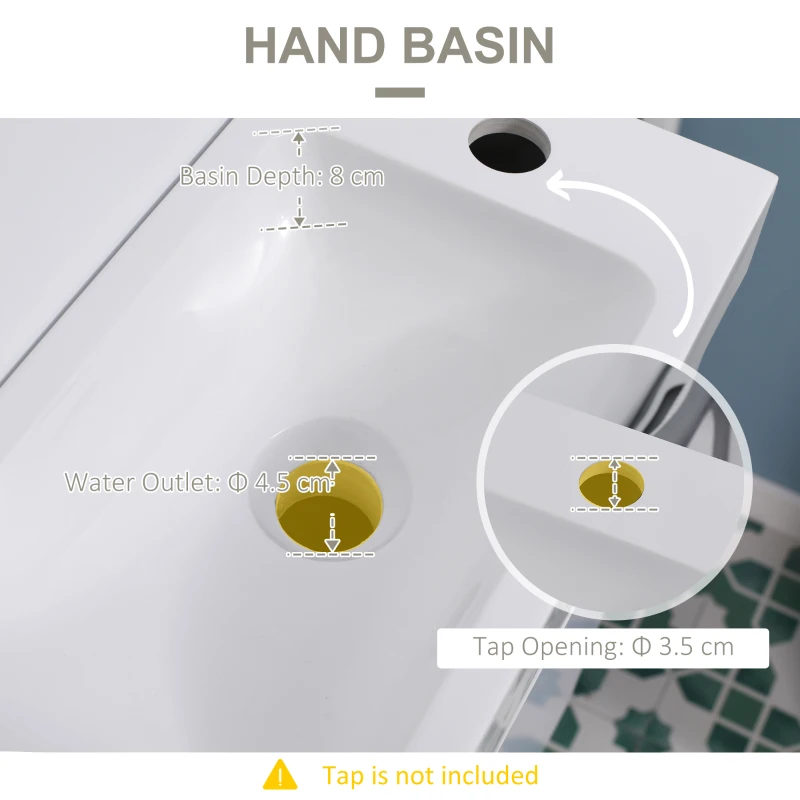 kleankin Bathroom Vanity Unit with Basin, Wall Mounted Bathroom Wash Stand with Sink, Tap Hole and Storage Cabinet, White