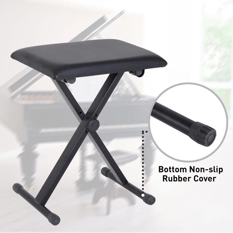 HOMCOM Foldable Keyboard Stool Padded Seat X Frame Chair Adjustable Height Piano Bench Black