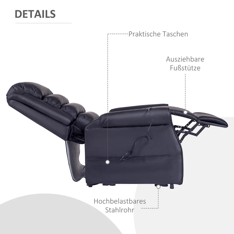 HOMCOM Massagesessel mit Aufstehhilfe, Relaxsessel mit Aufstehhilfe, inkl. Fernbedienung, Schwarz