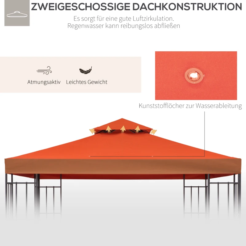 Outsunny Ersatzdach für Pavillon 3x3m wasserabweisend Pavillondach für Metallpavillon Pavillon Ersatzdach Gartenpavillon Partyzelt Gartenzelt Polyester Rostrot