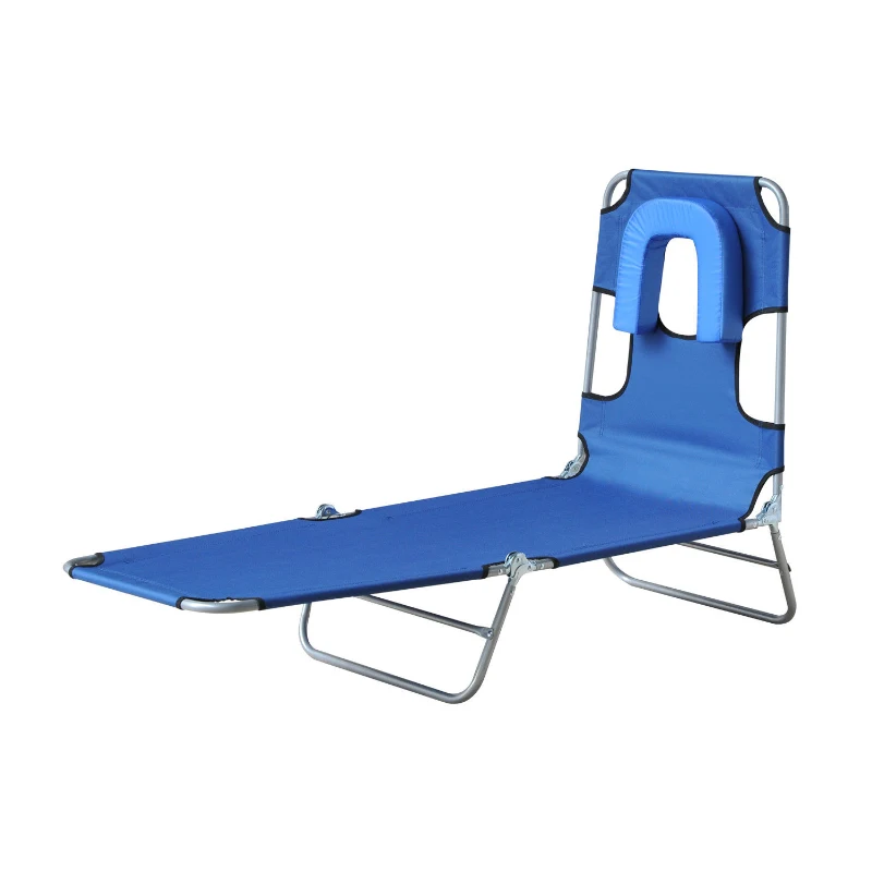 Tumbona Inclinable y Plegable tipo para Hamaca de metal para Camping Playa Jardín y Terraza con Almohada para Leer Color Azul 182x56x24.5cm Outsunny