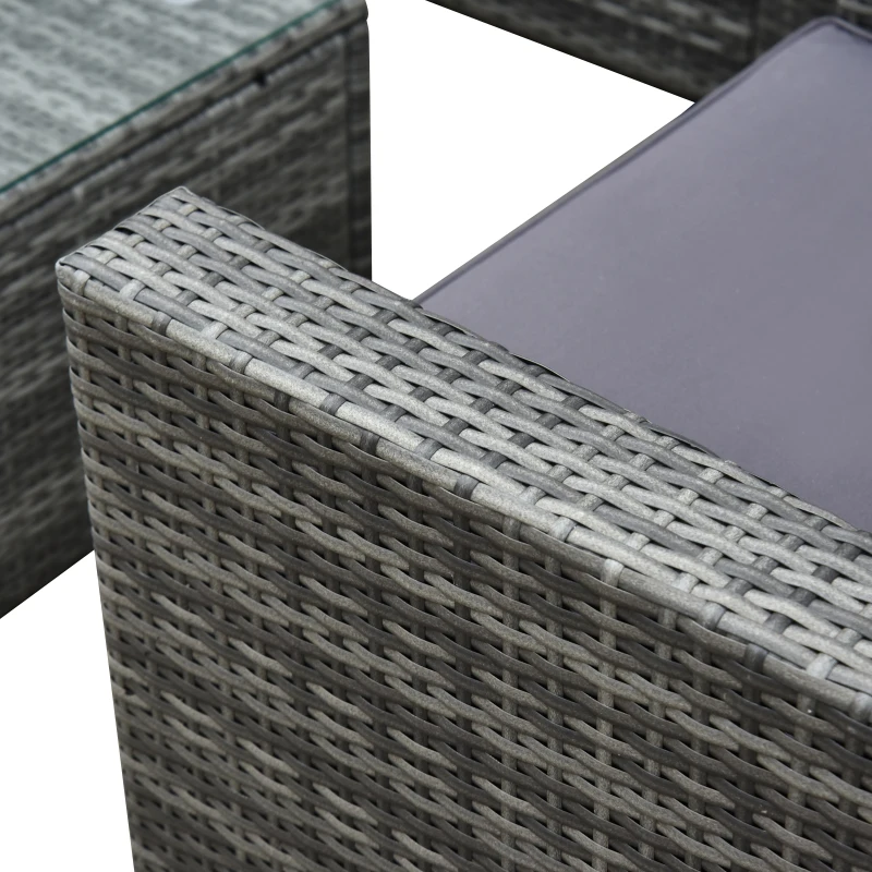 Outsunny Set da Giardino 4 Pezzi in Rattan PE e Acciaio, con Divano, 2 Poltrone e Tavolino da Caffè, Grigio