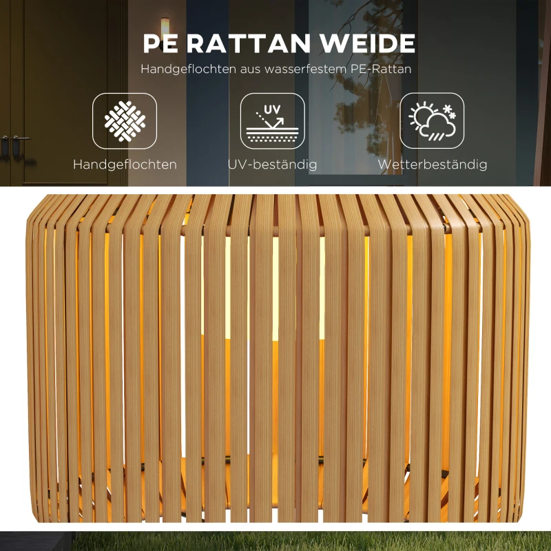 Outsunny Rattan Außenleuchte, Solar Gartenlampe, Einschaltautomatik, LED, wetterfest, Metallrahmen, Ø34 x 130cm, Schwarz/Gelb