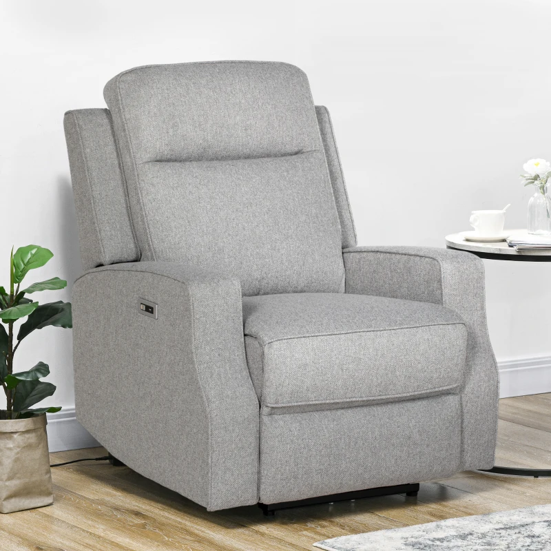 HOMCOM Electric Fabric Recliner Armchair, Reclining Chair with Adjustable Leg Rest, USB Port, for Limited Space Home Living Room, Grey