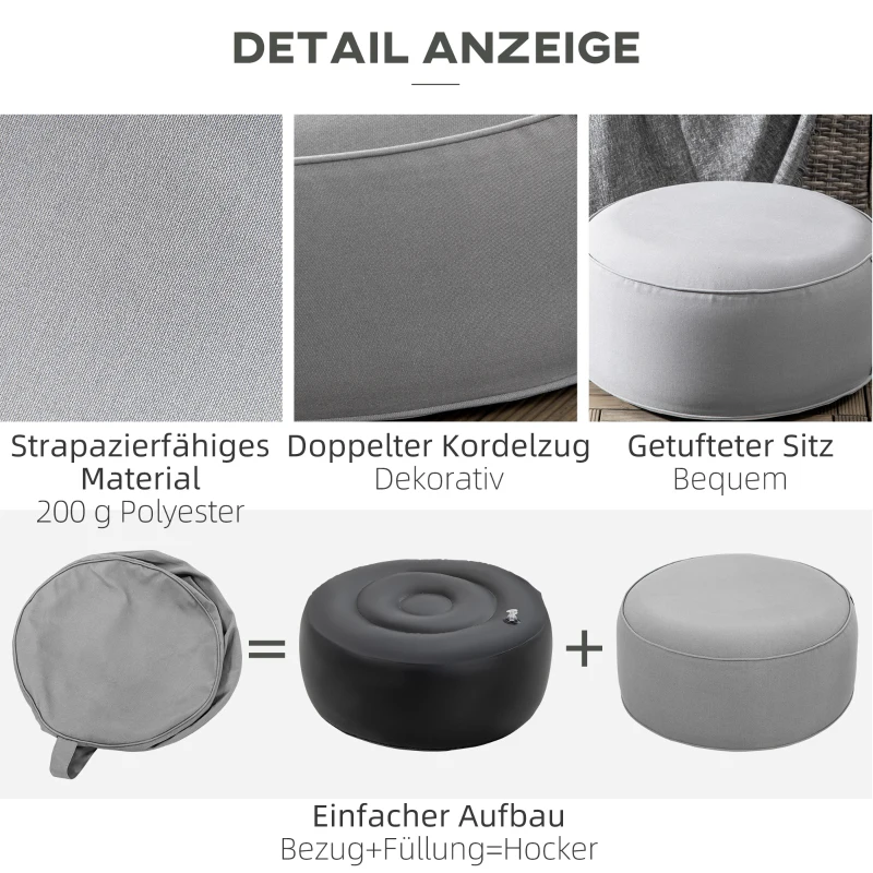 Outsunny Hocker, Ottomane, aufblasbar, waschbarer Bezug, bis 150 kg belastbar, dunkelgrau, 53 x 53 x 23 cm