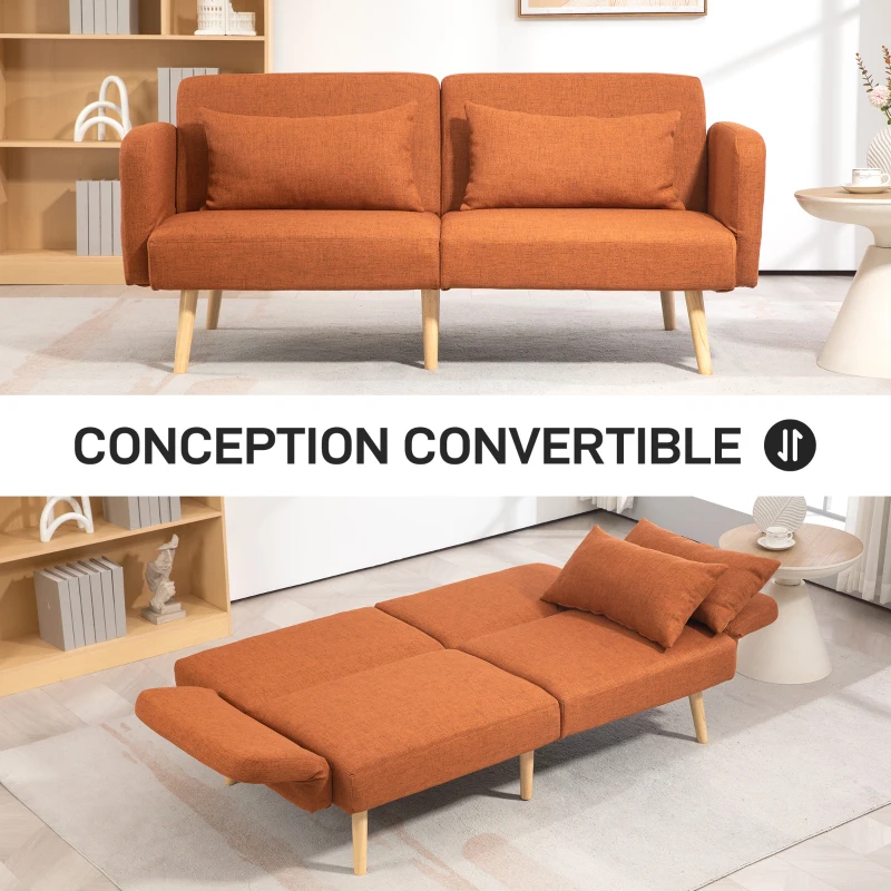 HOMCOM Canapé convertible 3 places design clic clac dossier inclinable et accoudoirs réglables tissu effet lin marron