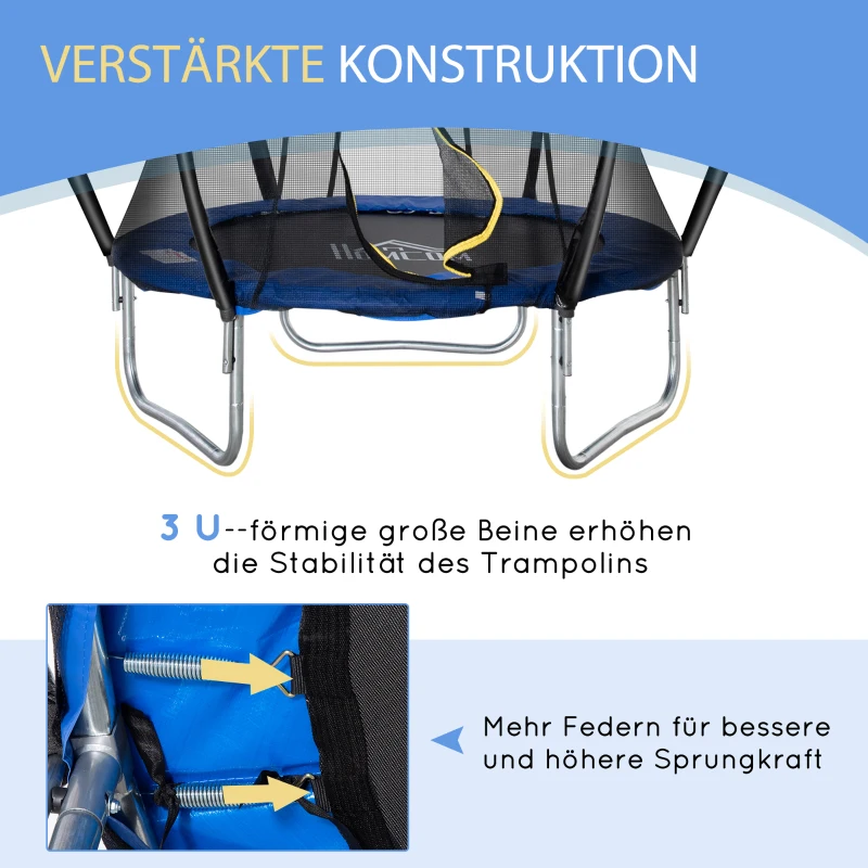 HOMCOM Trampolin Ø225 cm Gartentrampolin mit Sicherheitsnetz für Koordination Train Randabdeckung gepolstert Stahl Schwarz bis 100 kg