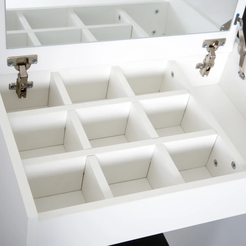 HOMCOM Coiffeuse Table de Maquillage avec Tabouret Miroir Rabattable 9 + 1 Compartiments intégrés 60L x 40l x 79H cm Blanc Noir