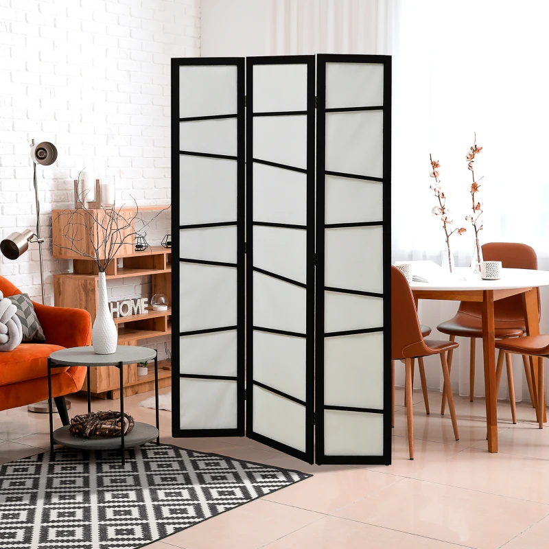 HOMCOM Biombo de 3 Paneles Divisor de Habitación Plegable 120x170 cm Separador de Ambientes para Oficina Salón Negro y Blanco