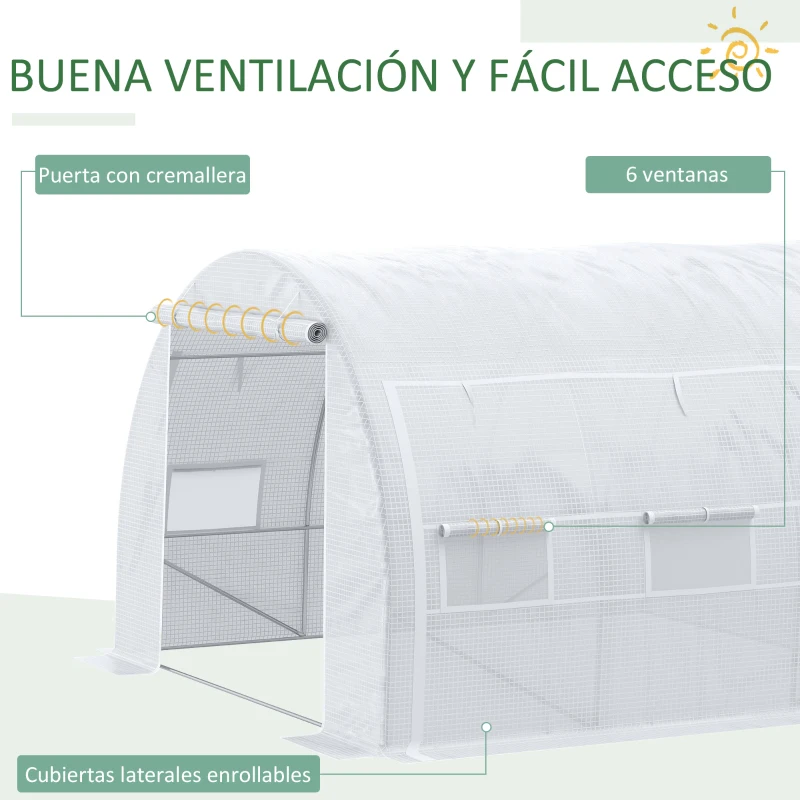 Outsunny Invernadero de Exterior 3x3x2 m Invernadero de Túnel con Puerta y 6 Ventanas de Malla Enrollables Invernadero de Huerto para Patio Jardín Blanco