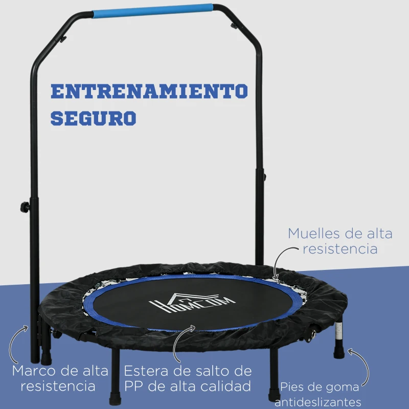 HOMCOM Cama Elástica Plegable Ø102 cm con Mango Ajustable  Marco de Acero para Entrenamiento Piernas Cuerpo Azul y Negro