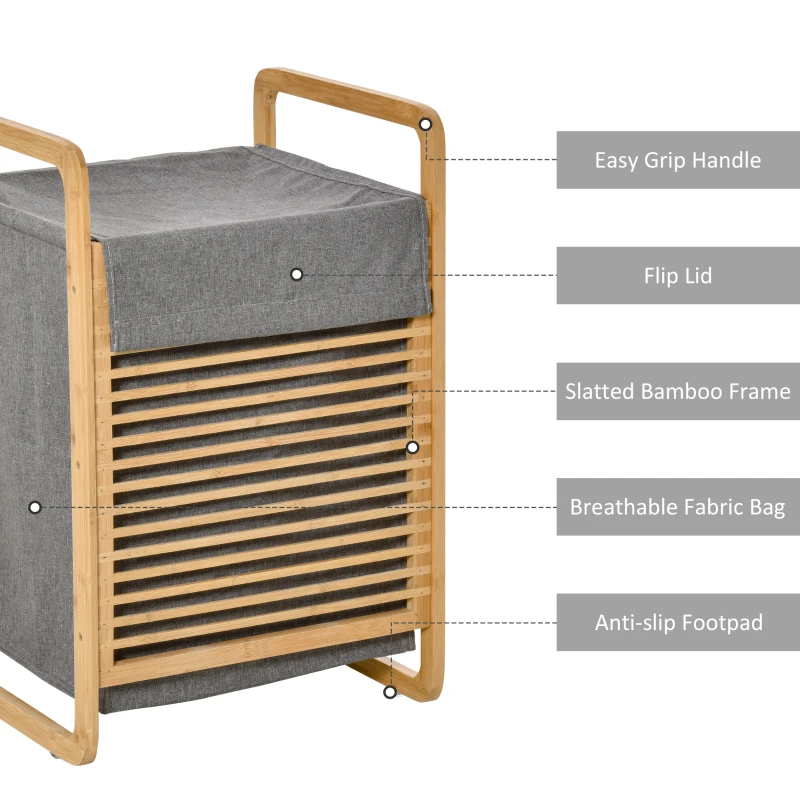 HOMCOM Laundry Hamper Basket with Removable Fabric Liner for Bathroom Utility Room Bedroom