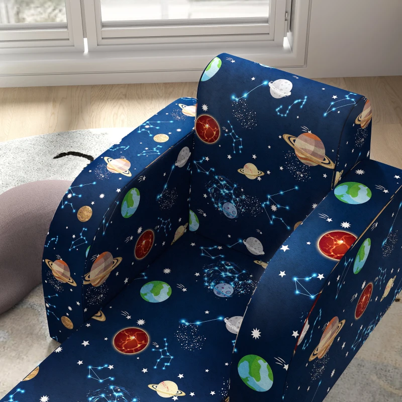AIYAPLAY Kindersessel mit Bettfunktion, bis 3 Jahre/45 kg, Planeten-Muster, 46,5x93x28,5 cm, Blau