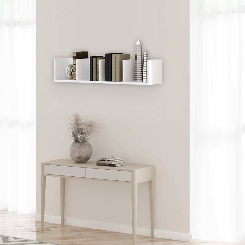 HOMCOM Mensola Porta CD da Parete in Legno MDF Bianco, per Soggiorno o Ufficio, Max 60 CD (10 kg), 95 x 17 x 18cm