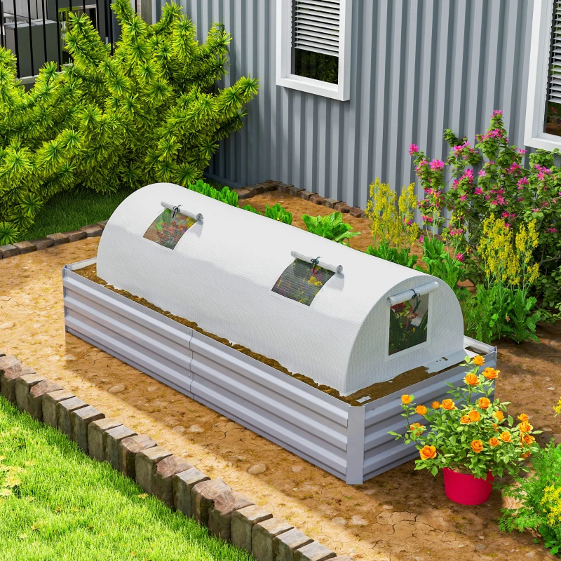 Outsunny Foliengewächshaus, Mini-Tunnelgewächshaus mit Netz-Fenster, UV-beständig, Kunststoff-Folie, 200 x 80 x 45 cm, Weiß