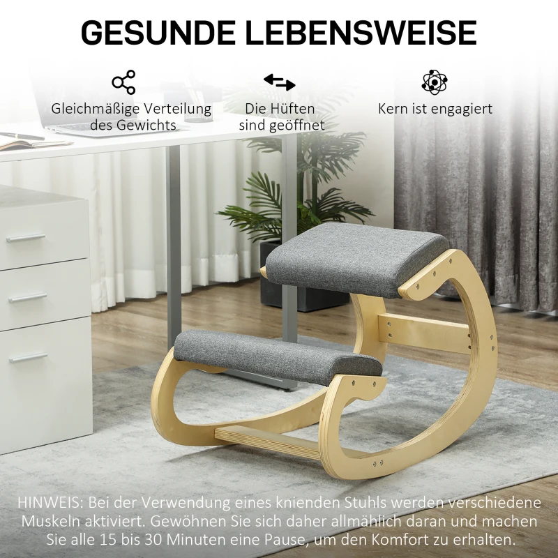 HOMCOM Ergonomischer, schaukelnder Kniehocker für Homeoffice, zur Verbesserung der Körperhaltung, Grau(m-6)