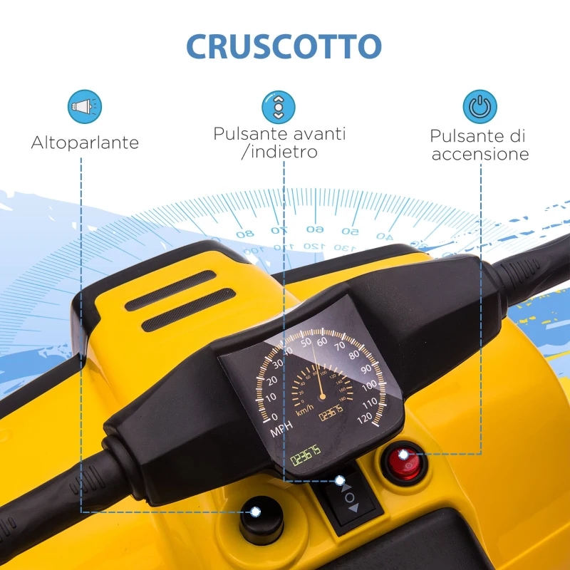 HOMCOM Quad Elettrico per Bambini ATV 6V con Fari e Clacson, Velocità 3km/h, Età 18-36 Mesi, 65x40x43cm, Nero Giallo